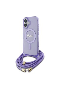 Husa pentru iPhone 16 - Guess IML Crossbody Cord Script MagSafe (GUHMP16SHCTSGNSU) - Purple