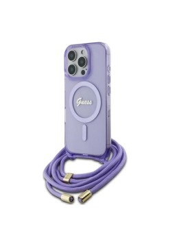 Husa pentru iPhone 16 Pro Max - Guess IML Crossbody Cord Script MagSafe (GUHMP16LHCTSGNSU) - Purple
