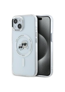 Husa pentru iPhone 14 - Karl Lagerfeld IML MagSafe (KLHMP14SHLSKCH) - White Metal KarlandChoupette Head