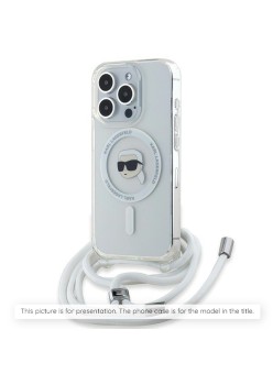 Husa pentru iPhone 16 Pro - Karl Lagerfeld IML Crossbody MagSafe (KLHMP16LHCKHNT) - Transparent Karl Head