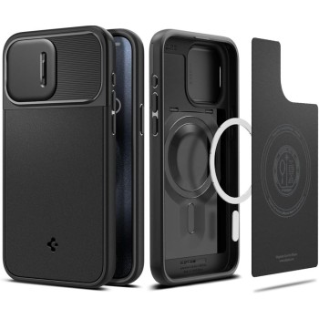 Husa iPhone 15 Pro Spigen Optik Mag Armor, Black