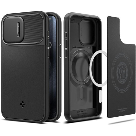 Husa iPhone 15 Pro Spigen Optik Mag Armor, Black