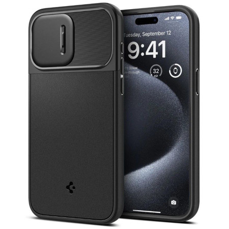 Husa iPhone 15 Pro Spigen Optik Mag Armor, Black