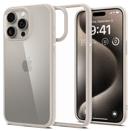 Husa pentru iPhone 15 Pro Spigen Ultra Hybrid, Natural Titanium