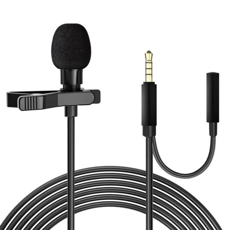 Lavaliera cu fir Jack Male, Jack 3.5mm, Noise Reduction, Clip din Metal, Black