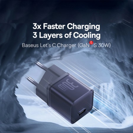 Incarcator GaN5S, Type-C, Fast Charge, 30W - Baseus Gallium Nitride (P10162504523-00) - Purple
