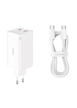 Incarcator 2x USB, 2x Type-C, 100W + Cablu Type-C, 100W, 20V, 5A, 1m - Baseus GaN6 Pro (P10162705212-00) - White
