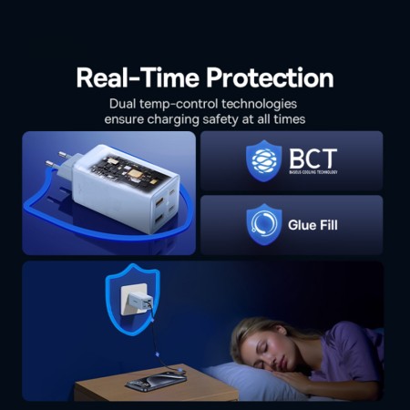 Incarcator 2x USB, 2x Type-C, 100W + Cablu Type-C, 100W, 20V, 5A, 1m - Baseus GaN6 Pro (P10162705312-00) - Blue