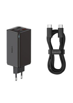Incarcator 2x USB, 2x Type-C, 100W + Cablu Type-C, 100W, 20V, 5A, 1m - Baseus GaN6 Pro (P10162705112-00) - Black