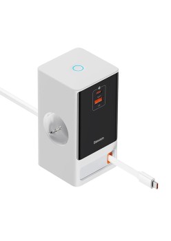 Prelungitor Priza Shuko, USB, 2xType-C, 65W - Baseus (PSLR000602) - White