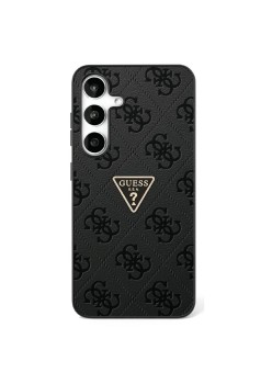 Husa pentru Samsung Galaxy S25 - Guess Leather Grained Hot Stamp 4G Triangle Metal - Black