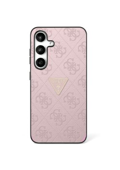 Husa pentru Samsung Galaxy S25 - Guess Leather Grained Hot Stamp 4G Triangle Metal - Pink