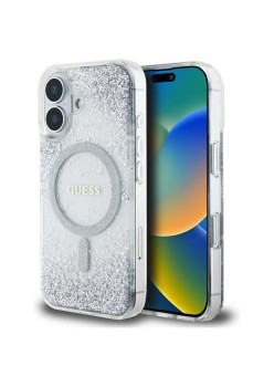 Husa pentru iPhone 16 - Guess Hardcase Resin Gradient Glitter MagSafe - Silver