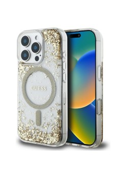 Husa pentru iPhone 16 Pro Max - Guess Hardcase Resin Bottom Glitter MagSafe - Gold