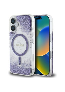 Husa pentru iPhone 16 - Guess Hardcase Resin Bottom Glitter MagSafe - Purple