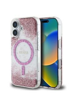 Husa pentru iPhone 16 - Guess Hardcase Resin Bottom Glitter MagSafe - Pink