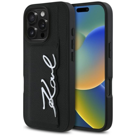 Husa iPhone 16 Pro Max - Karl Lagerfeld Hardcase Leather Cardslot - Metal Signature