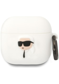 Husa pentru Apple AirPods 4 - Karl Lagerfeld Silicone NFT Karl Head 3D - White