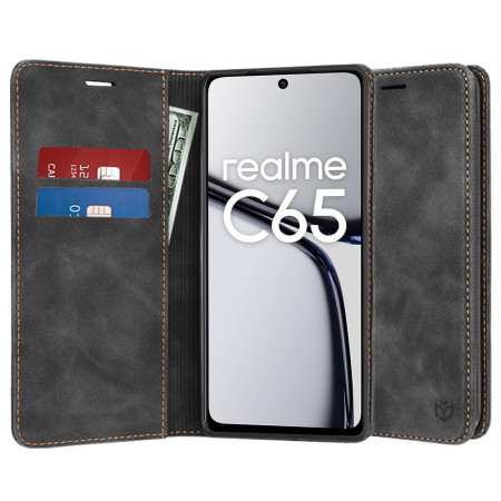 Husa Premium Tip Carte pentru Realme C65 - Protectie 360 Confy, Black