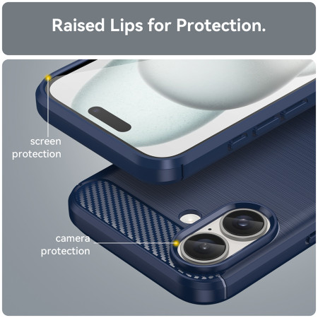 Husa Carbon pentru iPhone 16, Tech Protects Anti-Soc, Blue