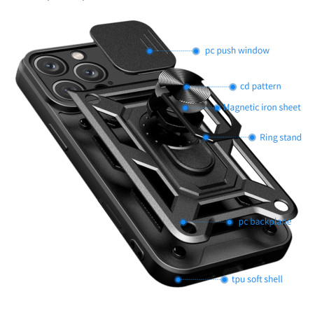 Husa pentru iPhone 16 Pro Max, Slide si Snap, CamShield,  Black