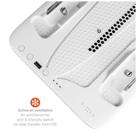 Suport PS5 Slim cu Incarcare, Racire, Spatiu Jocuri/Casti - Fixed (FIXPS5S-MCS-BW) - White