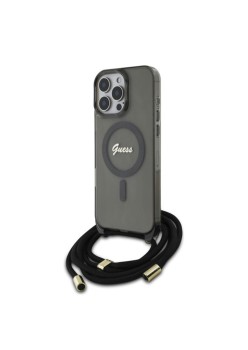 Husa pentru iPhone 16 Pro - Guess IML Crossbody Cord Script MagSafe (GUHMP16LHCTSGNSK) - Black