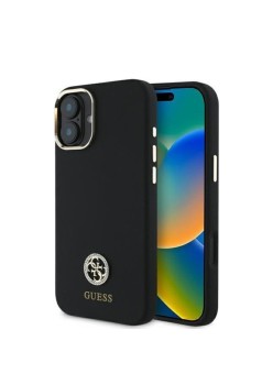 Husa pentru iPhone 16 - Guess Silicone Logo Strass 4G (GUHCP16SM4DGPK) - Black
