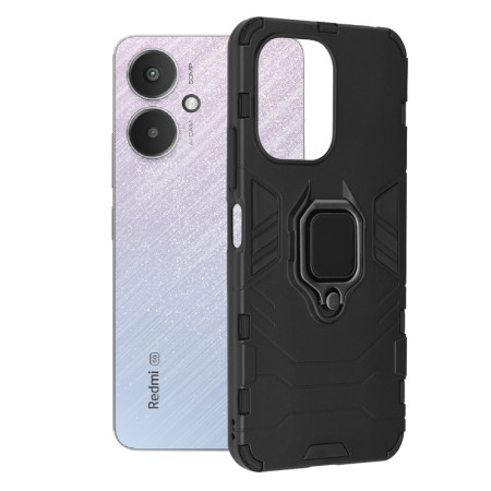 Husa telefon compatibila Xiaomi Redmi 13C 4G / 13C 5G / Poco M6 / C65, Inel Magnetic tip Suport Auto, Negru