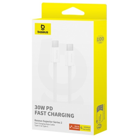 Cablu de Date Type-C la Type-C, 30W, 1m - Baseus (P10365200211-00) - Moon White