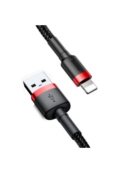 Cablu USB la Lightning, 2.4A, 480Mbps, 0.5m - Baseus Cafule (CALKLF-A19) - Red / Black