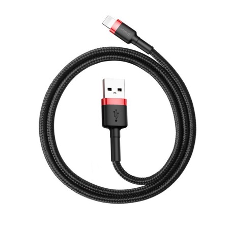 Cablu USB la Lightning, 2.4A, 480Mbps, 0.5m - Baseus Cafule (CALKLF-A19) - Red / Black