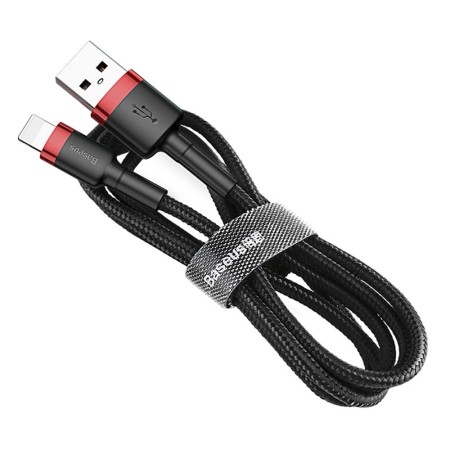 Cablu USB la Lightning, 2.4A, 480Mbps, 0.5m - Baseus Cafule (CALKLF-A19) - Red / Black
