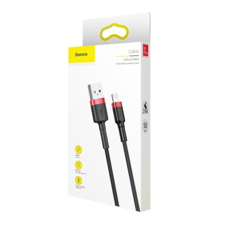 Cablu USB la Lightning, 2.4A, 480Mbps, 0.5m - Baseus Cafule (CALKLF-A19) - Red / Black