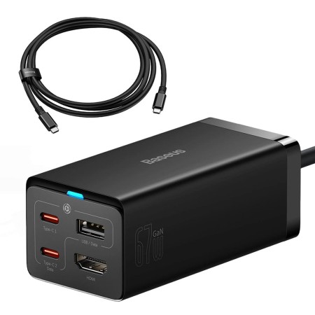 Statie Incarcare HDMI 4K 30Hz, 2x Type-C, USB, 67W, 1.5m + Cablu Type-C, 100W, 40Gbps, 1m - Baseus GaN5 Pro (CCGP110201) - Black