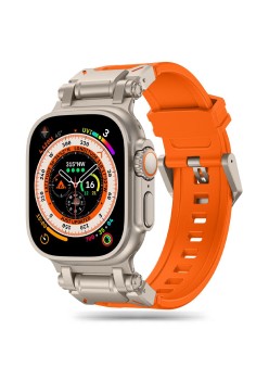 Curea pentru Apple Watch 1/2/3/4/5/6/7/8/9/SE/SE 2/Ultra/Ultra 2 (42/44/45/49mm) - Techsuit Watchband (W064) - Titanium Silver Orange