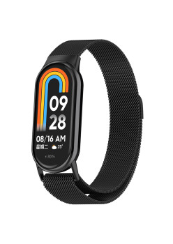 Curea Smartwatch compatibila Xiaomi Mi Band 8 / 8 NFC, Catarama Metalica, Magnetica, Minimalista, Black