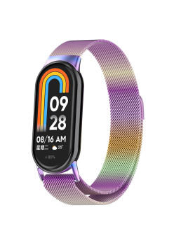 Curea Smartwatch compatibila Xiaomi Mi Band 8 / 8 NFC, Catarama Metalica, Magnetica, Minimalista, Rainbow