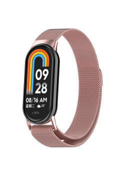 Curea Smartwatch compatibila Xiaomi Mi Band 8 / 8 NFC, Catarama Metalica, Magnetica, Minimalista, Rose Pink