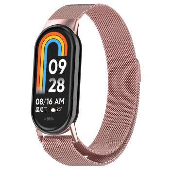 Curea Smartwatch compatibila Xiaomi Mi Band 8 / 8 NFC, Catarama Metalica, Magnetica, Minimalista, Rose Pink