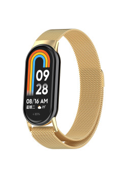 Curea Smartwatch compatibila Xiaomi Mi Band 8 / 8 NFC, Catarama Metalica, Magnetica, Minimalista, Gold