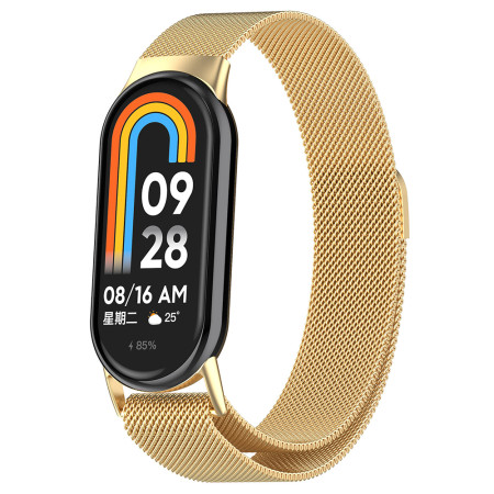 Curea Smartwatch compatibila Xiaomi Mi Band 8 / 8 NFC, Catarama Metalica, Magnetica, Minimalista, Gold
