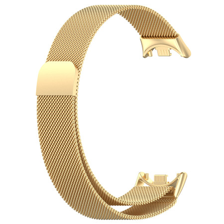 Curea Smartwatch compatibila Xiaomi Mi Band 8 / 8 NFC, Catarama Metalica, Magnetica, Minimalista, Gold