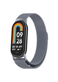Curea Smartwatch compatibila Xiaomi Mi Band 8 / 8 NFC, Catarama Metalica, Magnetica, Minimalista, Gray