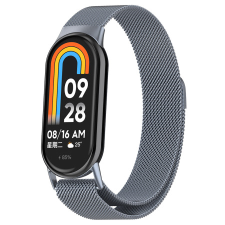 Curea Smartwatch compatibila Xiaomi Mi Band 8 / 8 NFC, Catarama Metalica, Magnetica, Minimalista, Gray