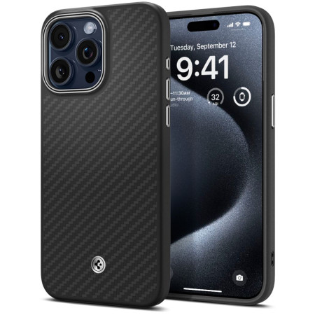 Husa pentru iPhone 15 Pro, Spigen Enzo Aramid MagSafe, Matte Black