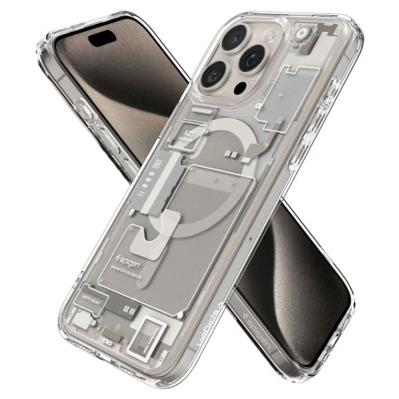 Husa pentru iPhone 15 Pro, Spigen Ultra Hybrid MagSafe Zero One, Natural Titanium