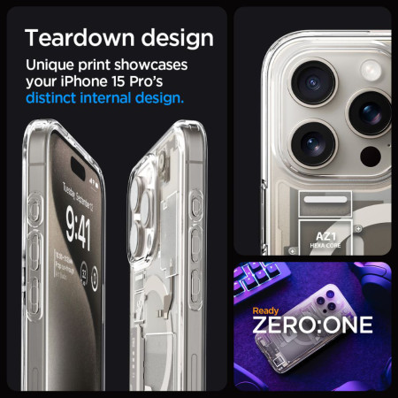 Husa pentru iPhone 15 Pro, Spigen Ultra Hybrid MagSafe Zero One, Natural Titanium