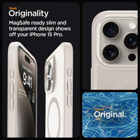 Husa pentru iPhone 15 Pro Max, Spigen Ultra Hybrid, Frost Natural Titanium