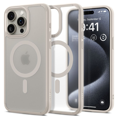 Husa pentru iPhone 15 Pro, Spigen Ultra Hybrid, Frost Natural Titanium